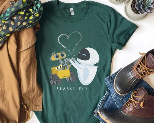 Cute Disney Pixar Wall-E Eve Heart Sparks Fly Shirt, Disneyland Vacation Trip