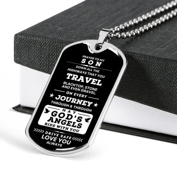 Prayer Necklace Gift To My Son - Dog Tag Drive Safe, From Dad, From Mom, Christmas, Birthday, Graduation