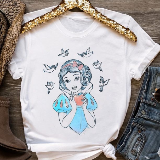 Vintage Disney Snow White Birds And Apple Sketch Shirt