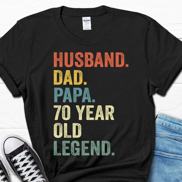 Husband Dad Papa 70 Year Old Legend Shirt, 70th Birthday Gift for Men, 70th Birthday Papa Tee for Him