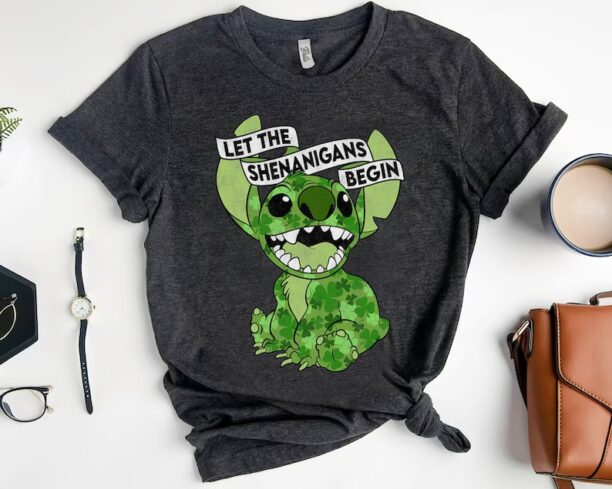 Cute Stitch St. Patrick's Day Stitch Shenanigans Irish Shamrock T-Shirt, Disney Happy Patrick's Day 2024 Tee