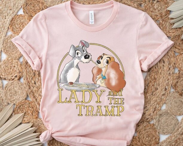 Retro Disney The Lady And The Tramp Eating Spaghetti Vintage T-shirt, Disneyland Trip Couple Matching Tee