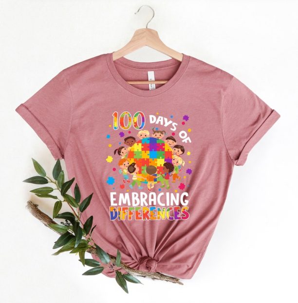 100 Days Of Embracing Differences Shirt, Autism Awareness Shirt, 100 Days Shirt, Puzzle Shirt, Autism Shirt