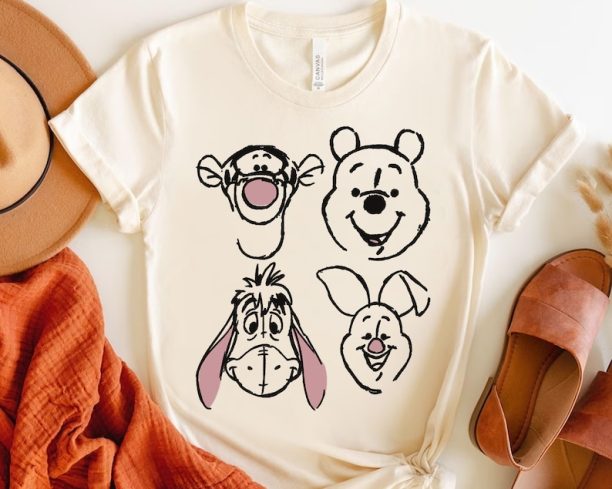 Cute Disney Winnie The Pooh and Friends Sketch Retro Shirt