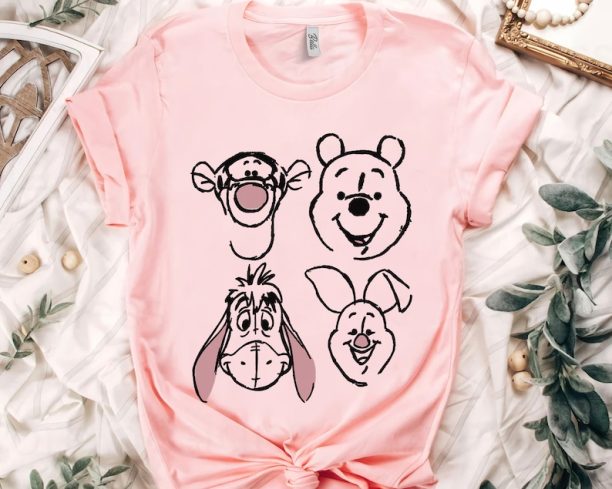 Cute Disney Winnie The Pooh and Friends Sketch Retro Shirt