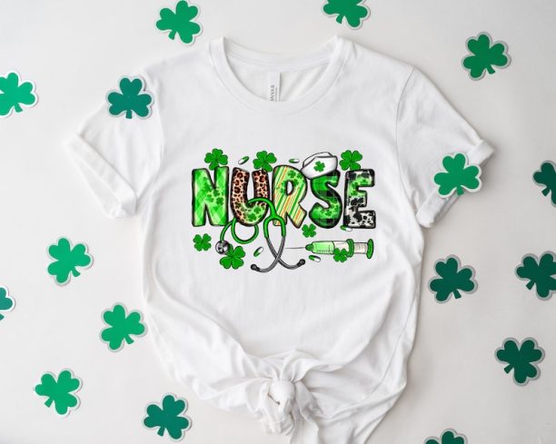 St.Patricks Lucky Nurse Shirt, Irish women Shirt, Nurse Lucky Green, Shamrock Tee, Nurse Stethoscope T-Shirt