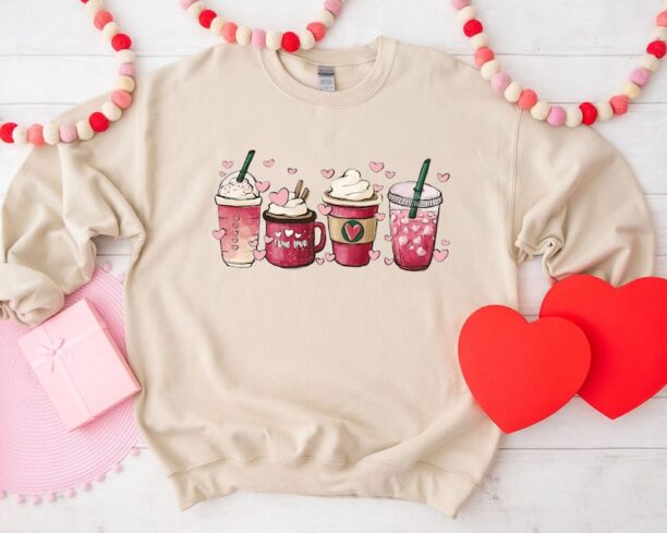 Valentine Coffee Sweatshirt, Womens Valentines Day Sweatshirt, Womens Valentines Day Sweater, Valentines Day Shirt