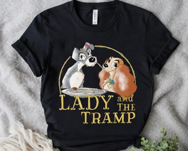 Retro Disney The Lady And The Tramp Eating Spaghetti Vintage T-shirt, Disneyland Trip Couple Matching Tee