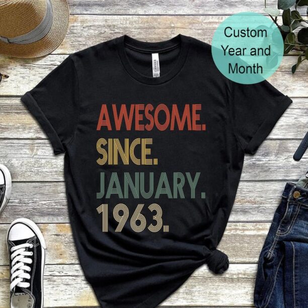 Awesome Since 1963 Shirt, 60th Birthday, 60th Birthday Gift, 60th Birthday Gift for Him, Personalized Birthday Tshirt