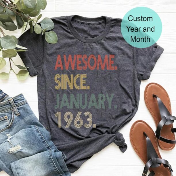 Awesome Since 1963 Shirt, 60th Birthday, 60th Birthday Gift, 60th Birthday Gift for Him, Personalized Birthday Tshirt