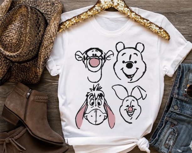 Cute Disney Winnie The Pooh and Friends Sketch Retro Shirt