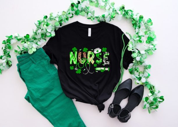 St.Patricks Lucky Nurse Shirt, Irish women Shirt, Nurse Lucky Green, Shamrock Tee, Nurse Stethoscope T-Shirt