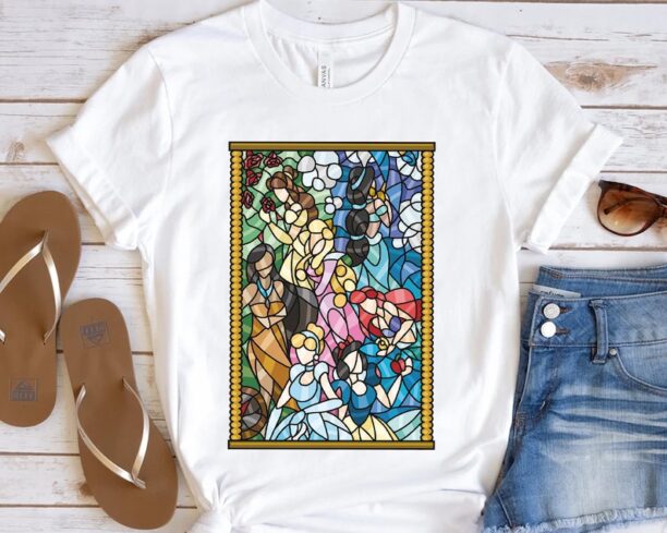 Disney All Princess Magical Characters Stained Glass Print Shirt