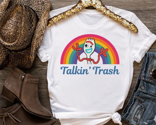 Disney Pixar Toy Story 4 Forky Talkin' Trash Rainbow Poster Shirt