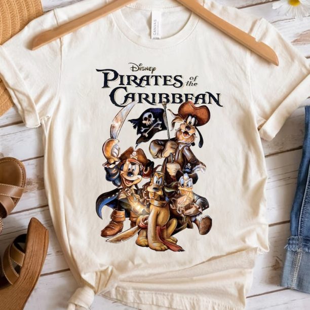 Funny Disney Mickey Mouse & Friends Pirates Of The Caribbean Retro Shirt