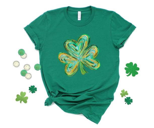 Cute St Patricks Four Leaf Clover Shirt,Watercolor St Patrick Tshirt, St Patricks Day,Shamrock Sweatshirt