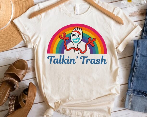 Disney Pixar Toy Story 4 Forky Talkin' Trash Rainbow Poster Shirt