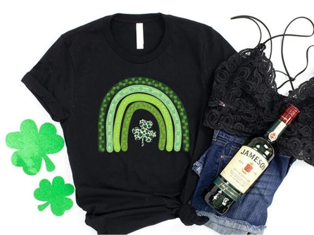 Rainbow St Patrick's Day T-Shirt,Leopard Shamrock,Vintage St Patricks Day Shirt, Cute St Paddys Tee