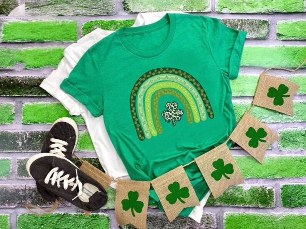 Rainbow St Patrick's Day T-Shirt,Leopard Shamrock,Vintage St Patricks Day Shirt, Cute St Paddys Tee