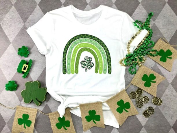 Rainbow St Patrick's Day T-Shirt,Leopard Shamrock,Vintage St Patricks Day Shirt, Cute St Paddys Tee