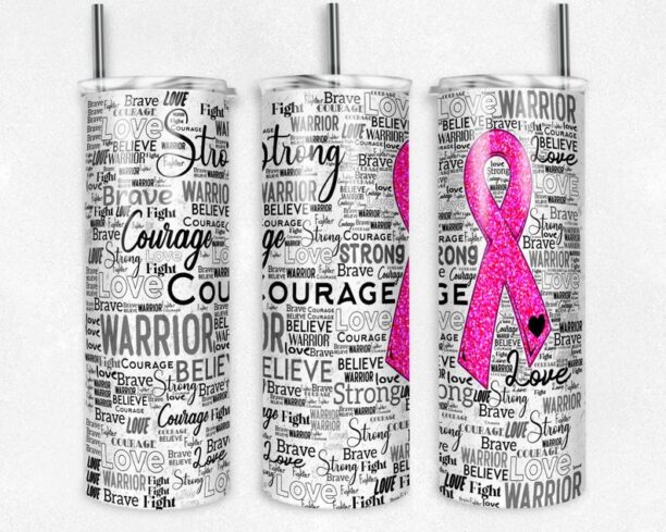 Pink Ribbon Breast Cancer Tumbler - Positive Affirmations for Survivors