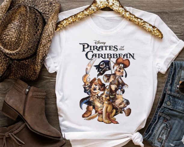 Funny Disney Mickey Mouse & Friends Pirates Of The Caribbean Retro Shirt