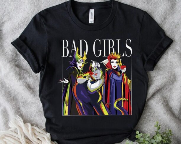 Disney Villains Bad Girls Squad Group Shot Painted Graphic Maleficent T-shirt