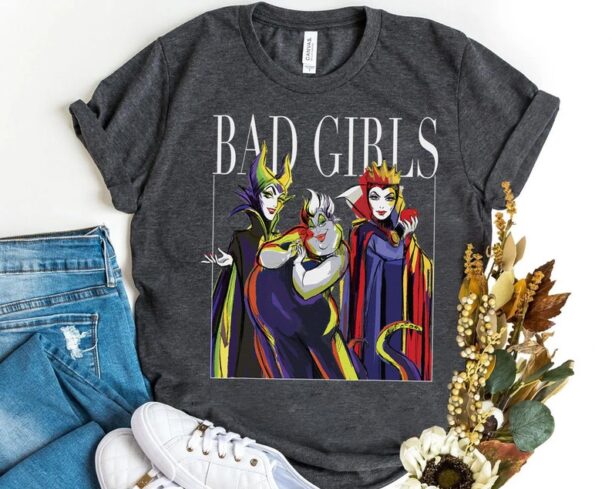 Disney Villains Bad Girls Squad Group Shot Painted Graphic Maleficent T-shirt