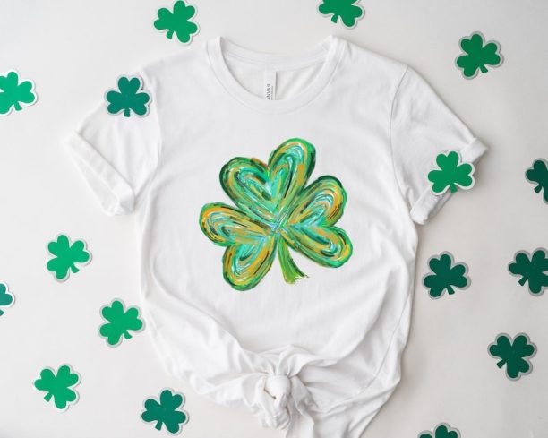 Cute St Patricks Four Leaf Clover Shirt,Watercolor St Patrick Tshirt, St Patricks Day,Shamrock Sweatshirt