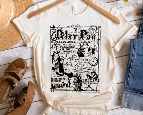 Disney Peter Pan Characters Neverland Poster Cartoon Retro Shirt