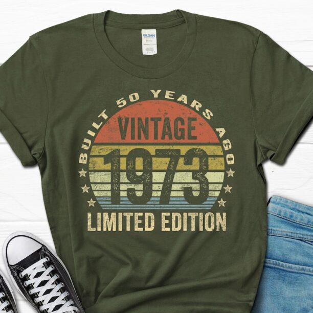 Built 50 Years Ago Vintage 1973 Shirt, 50th Birthday Gift for Him, Retro T-shirt Men's Gifts, 50 Years Birthday Gift