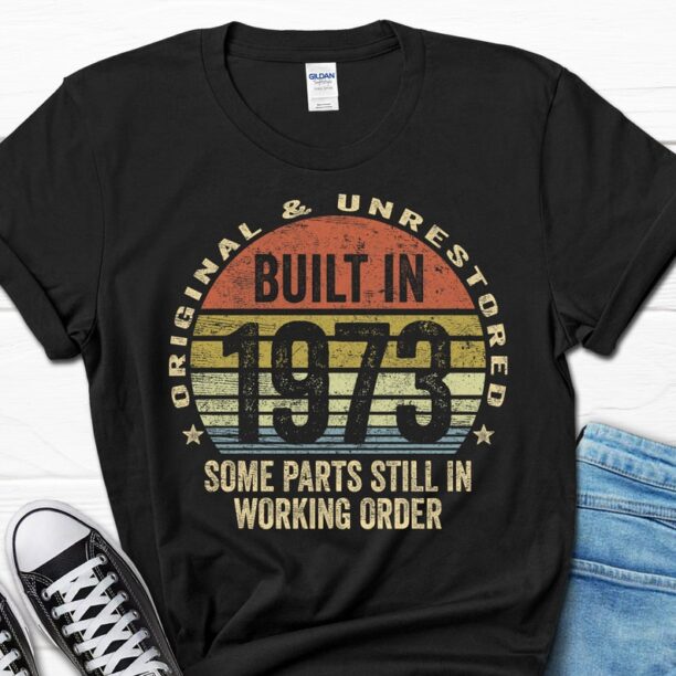 Built In 1973 Retro Shirt, 50th Birthday T-shirt for Him, 50th B-day Men's Gifts, Vintage 1973 Tee