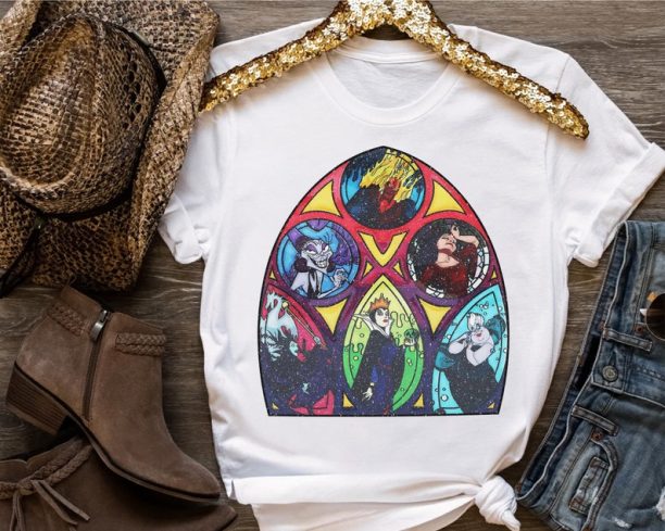 Disney Villains Characters Stained-Glass Hades Maleficent Cruella Retro Shirt