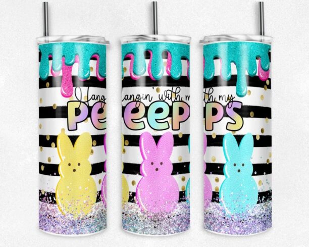 Hanging with My Peeps Watercolor Tumbler, Easter Tumbler, Watercolor Easter Tumbler