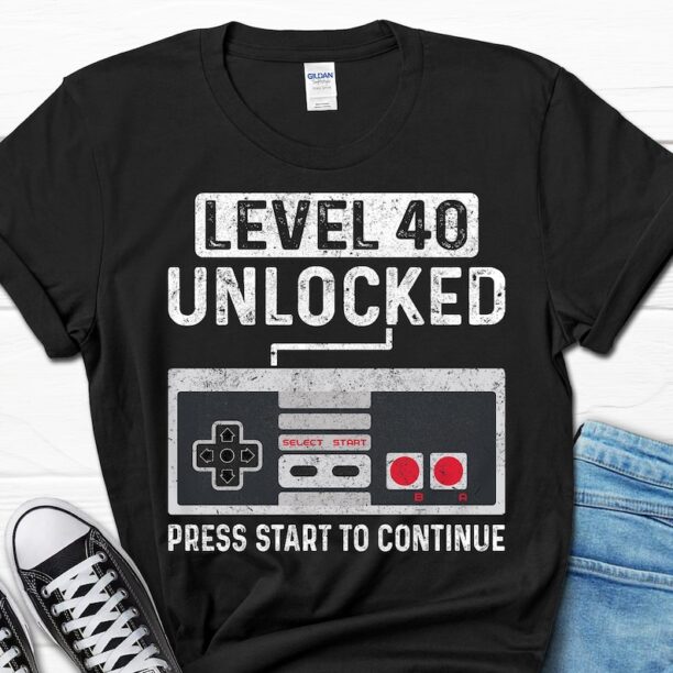 Level 40 Unlocked Gift, 40th Birthday Shirt, Gaming Gift for Him, Gamer Husband T-shirt, Video Game Men's Shirt