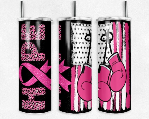 Boxing Design Hope Tumbler with Pink Ribbon, Boxing Gloves and Pink Ribbon Hope Tumbler, Breast cancer awareness tumbler