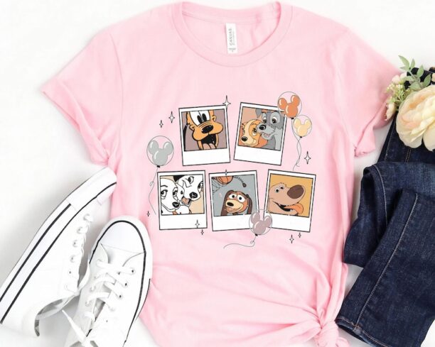 Retro Disney Dogs Polaroid Shirt / Goofy Lady and the Tramp Dug Slinky T-shirt / Dog Lovers / Walt Disney World /