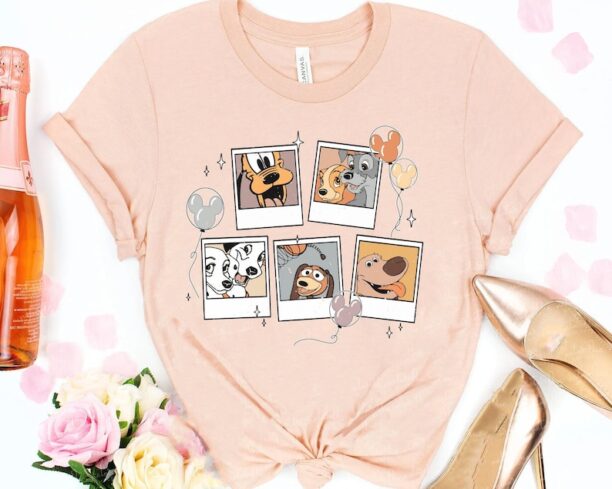 Retro Disney Dogs Polaroid Shirt / Goofy Lady and the Tramp Dug Slinky T-shirt / Dog Lovers / Walt Disney World /