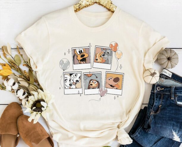 Retro Disney Dogs Polaroid Shirt / Goofy Lady and the Tramp Dug Slinky T-shirt / Dog Lovers / Walt Disney World /