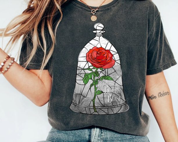 Vintage Disney Beauty And The Beast Stained Glass Enchanted Rose Shirt