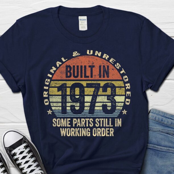 Built In 1973 Retro Shirt, 50th Birthday T-shirt for Him, 50th B-day Men's Gifts, Vintage 1973 Tee