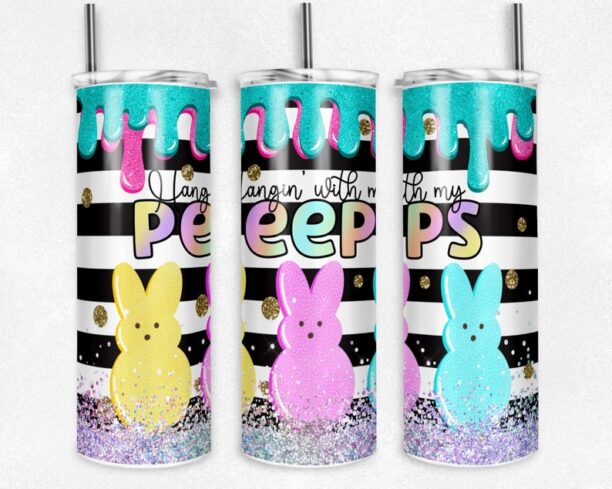 Hanging with my Peeps Bunny Tumbler - Easter Gift, Cute Bunny Tumbler, Easter Bunny Tumbler - Cute Peeps Design