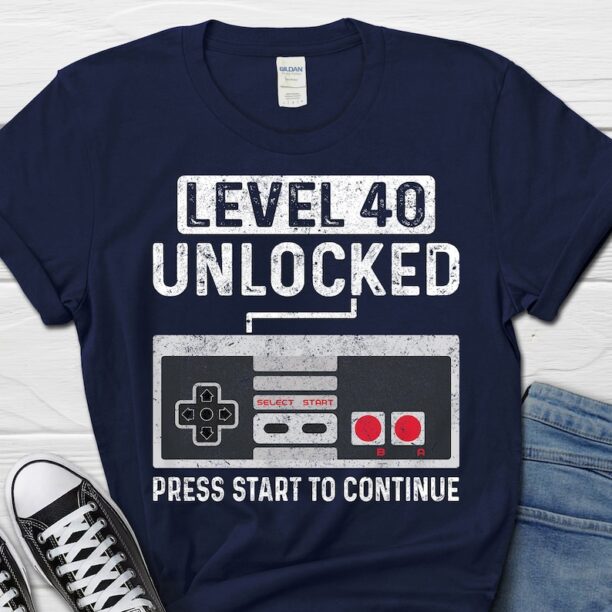 Level 40 Unlocked Gift, 40th Birthday Shirt, Gaming Gift for Him, Gamer Husband T-shirt, Video Game Men's Shirt