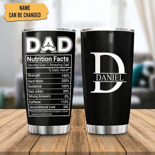 Personalized Initials Tumbler, Dad Nutrition Facts Tumbler, Gift for Dad, Promoted To Daddy Tumbler, New Dad Tumbler