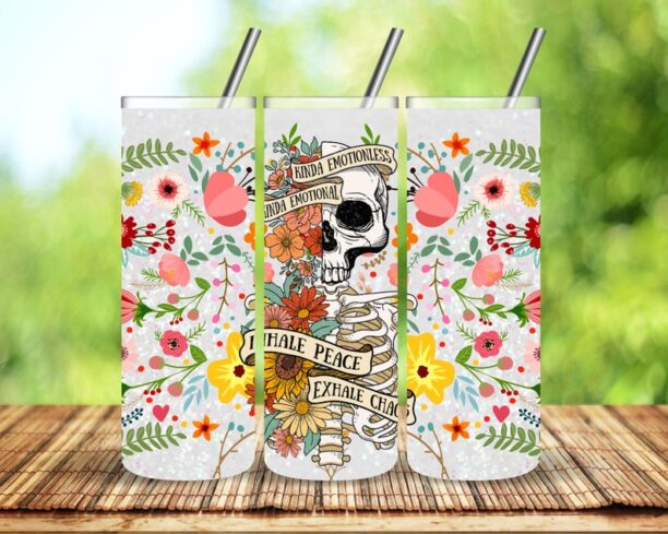 Skull and Flowers Sublimation Tumbler