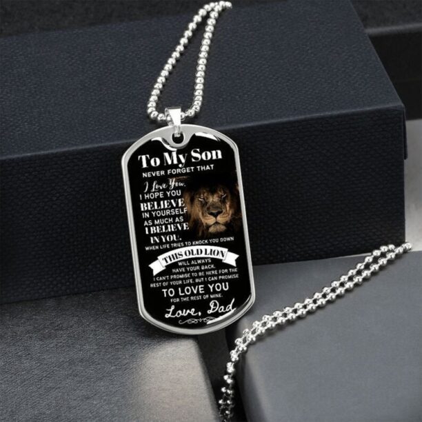 Lion dog tag necklace to my son never forget that i love you believe in yourself love dad gift father's day