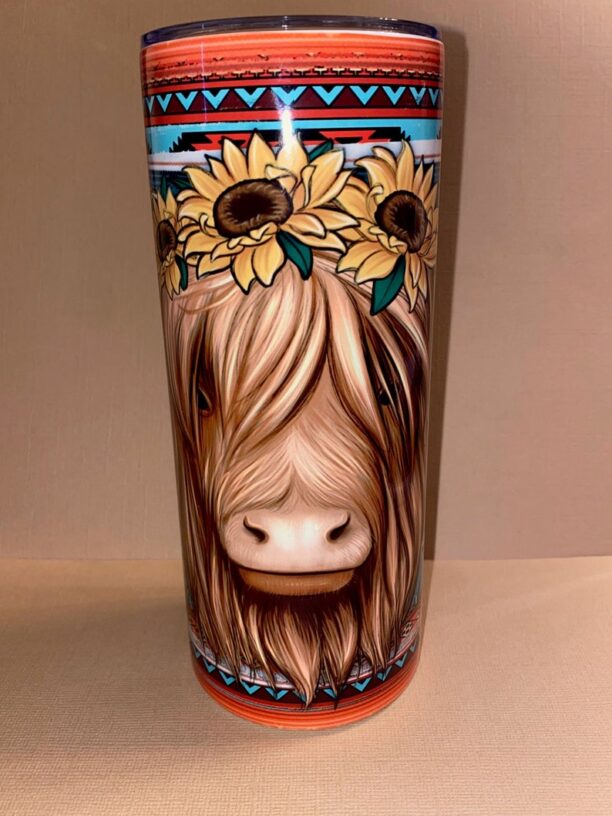 Highland Cow Sunflower Sublimation Tumbler