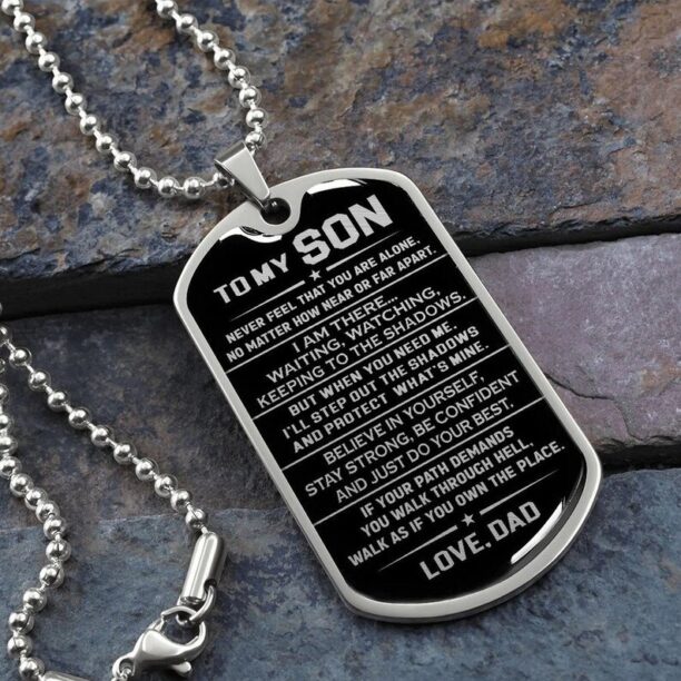 Family star dog tag necklace to my son believe in yourself, stay strong be confident and just do your best, love dad