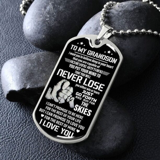 BESTSELLER To Grandson Dog Tag Necklace, Grandson Birthday from Grandpa, Personalized Grandson Dog Tag