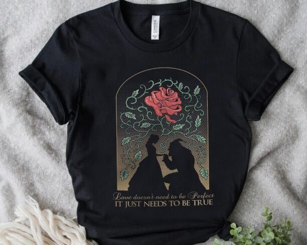 Beauty And The Beast Quotes & Enchanted Rose Belle Princess Retro Shirt